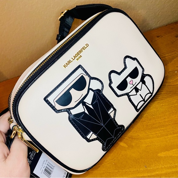 ๐ SALE ๐ NEW! Karl Lagerfeld Paris Beige Maybelle Double Zip Choupette Bag - Picture 5 of 17